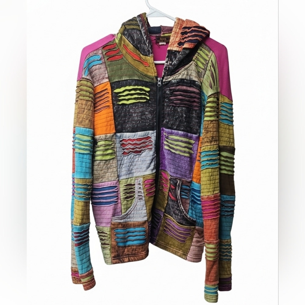 Rising International Zip-Up Hoodie Colorblock Art Jacket Sz XL 100% Cotton